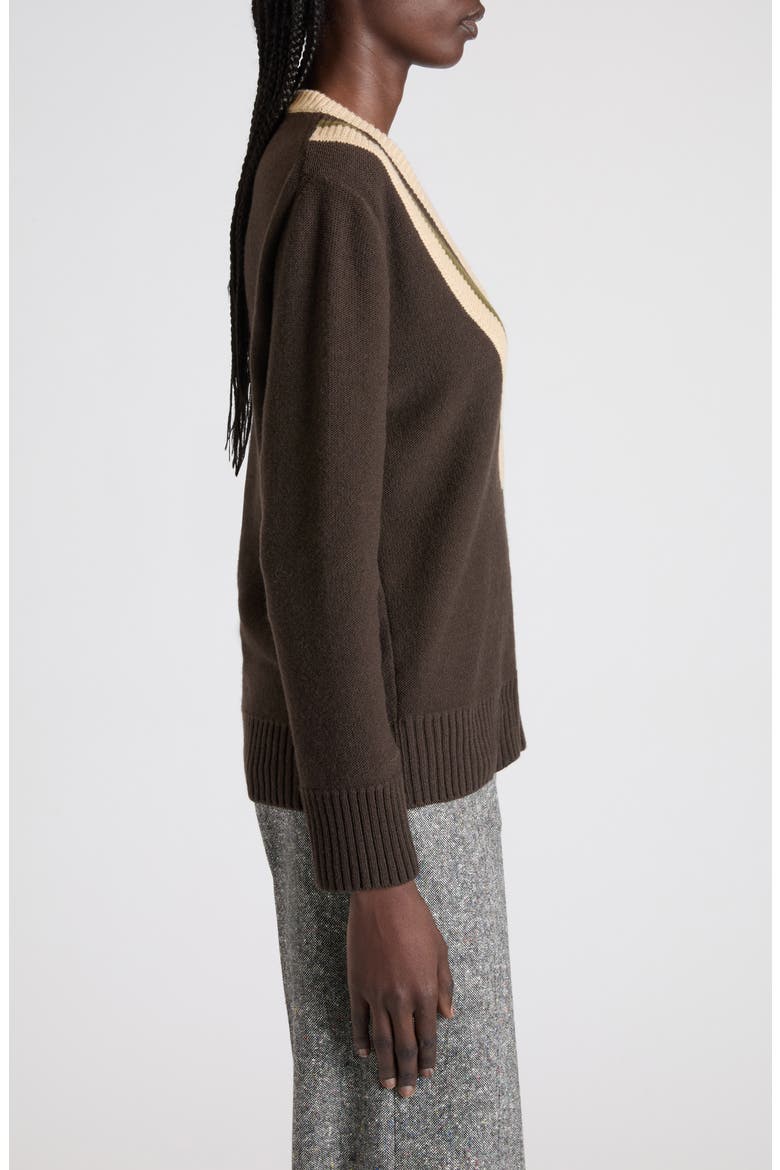 Maglia Virgin Wool V-Neck Sweater, Alternate, color, BROWN/ BEIGE