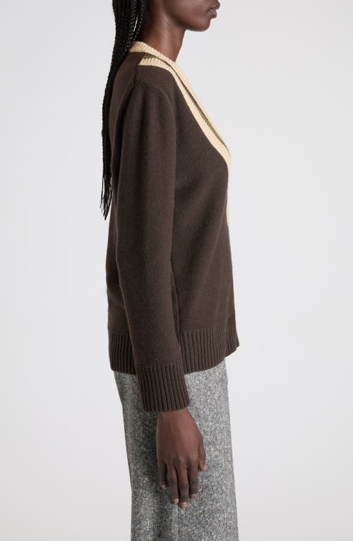Valentino Virgin Wool Contrast V-neck Sweater In Brown