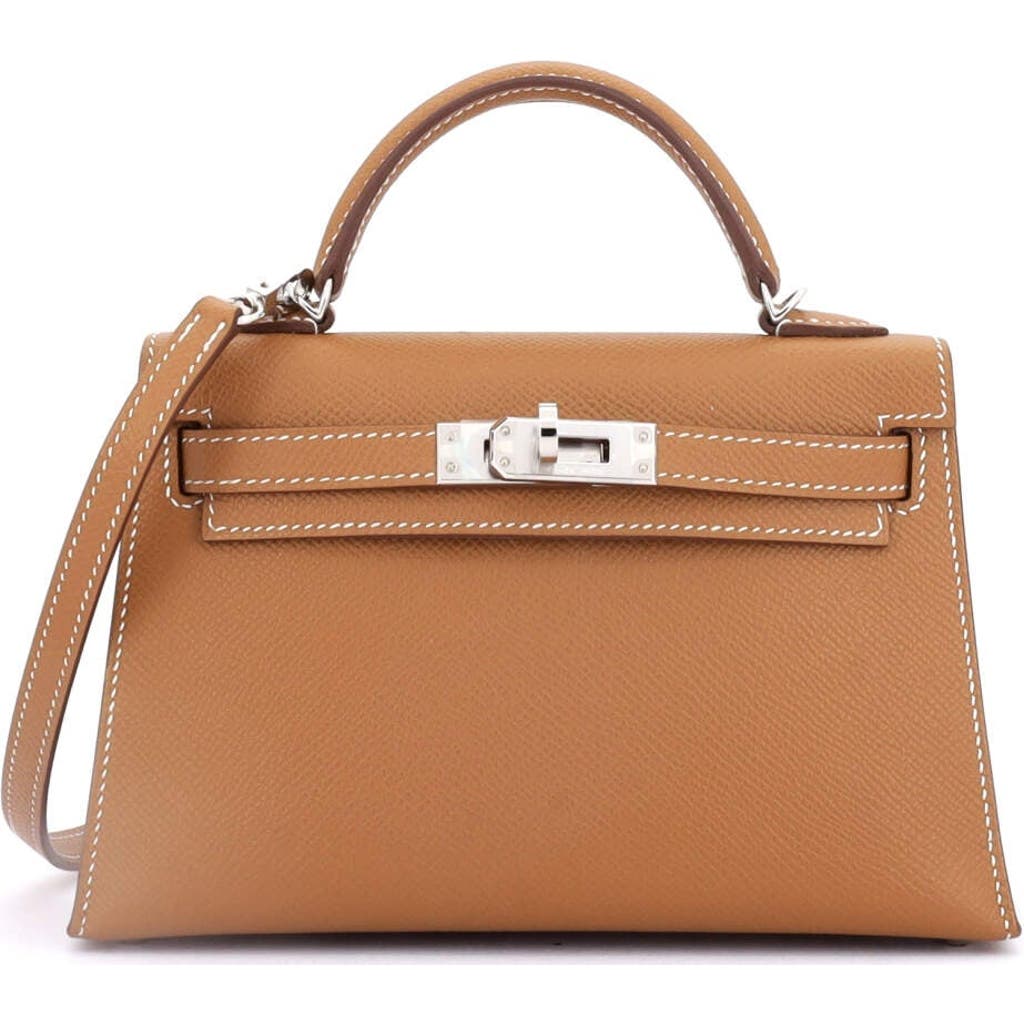 Pre-owned Hermes Hermes Kelly Mini Ii Bag Brown Epsom With Palladium Hardware 20 In Gold
