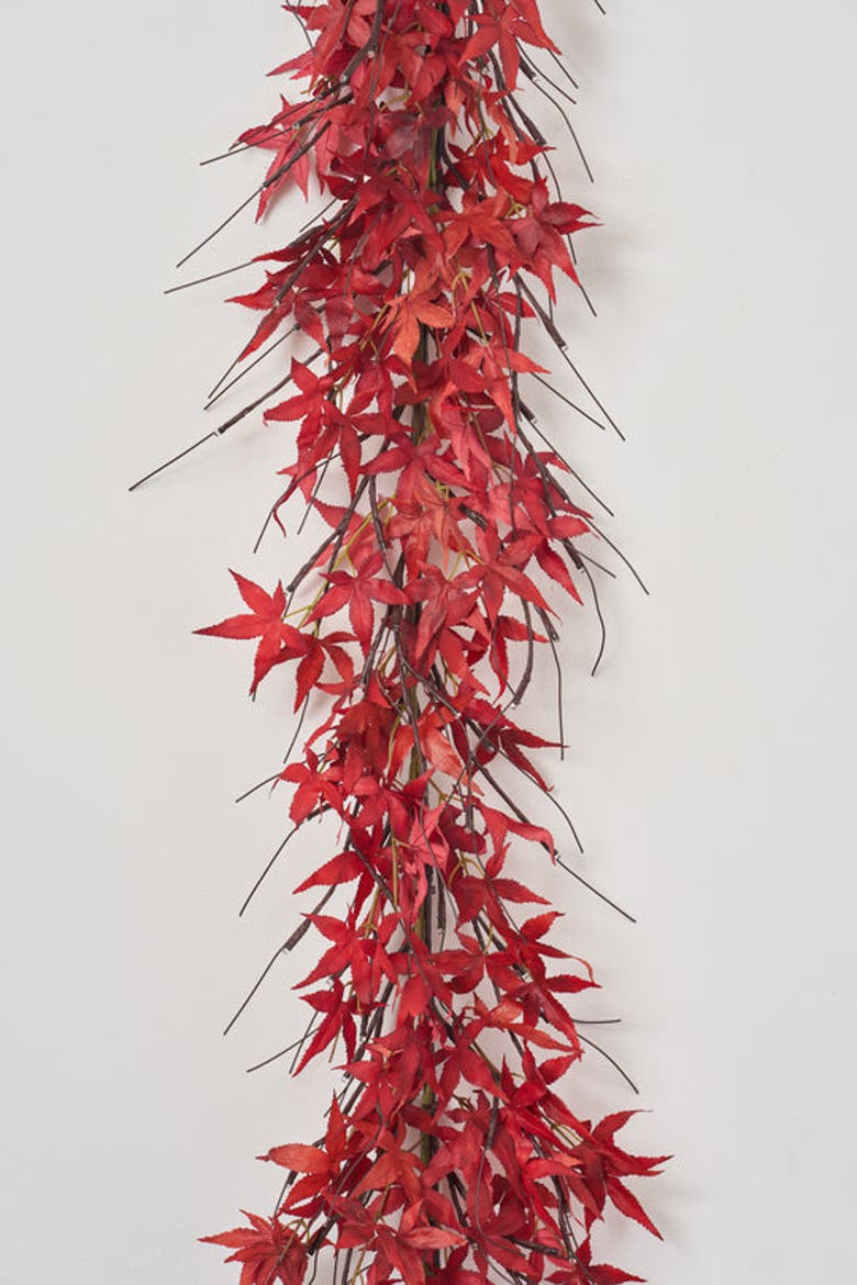 Brown Branch & Twig Lighted Japanese Red Maple Fall Mantle Pre-lit Garland Table Runner, Alternate, color, Red