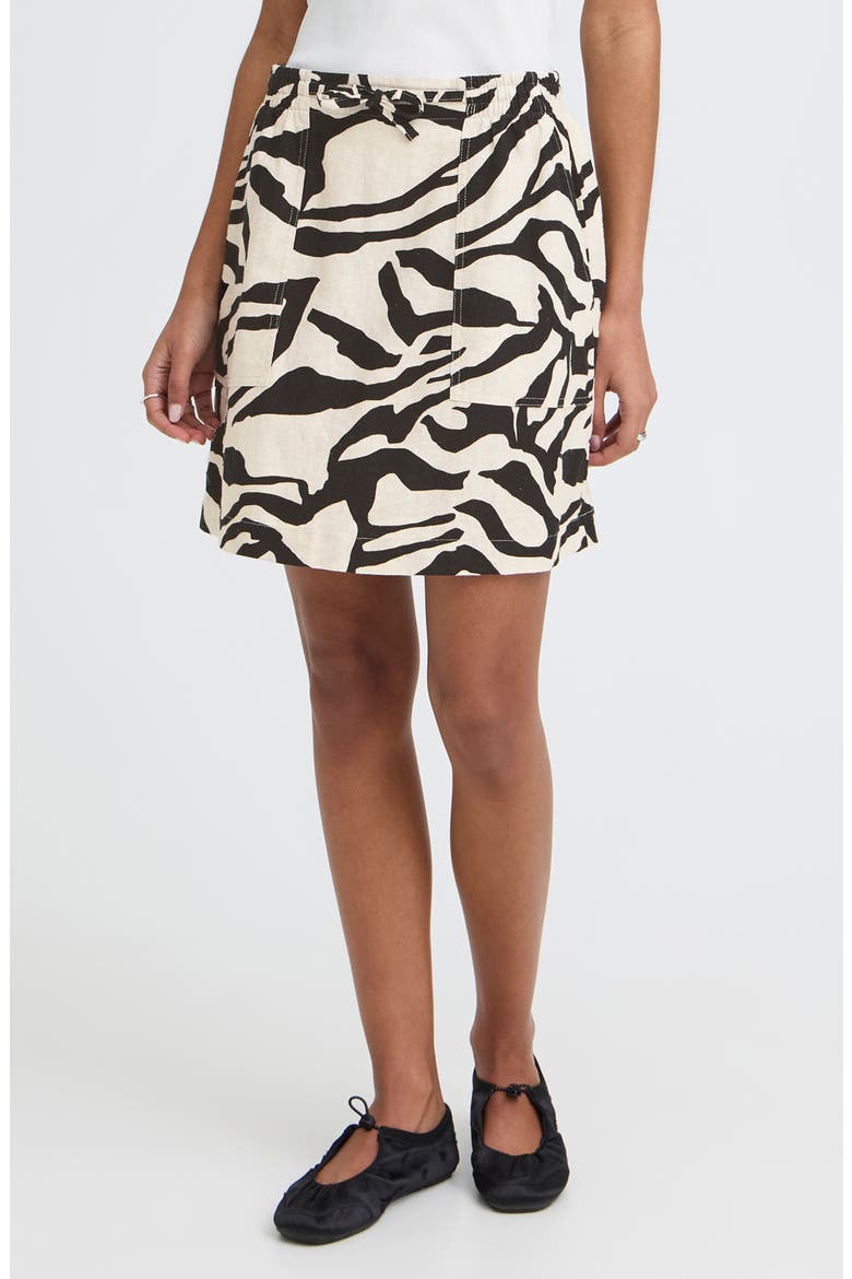Print Linen Blend Skirt, Main, color, BLACK MULTI
