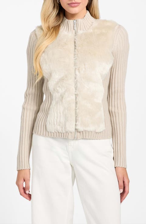 Mila Mixed Media Faux Fur Cardigan