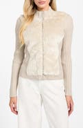 GUESS Mila Mixed Media Faux Fur Cardigan