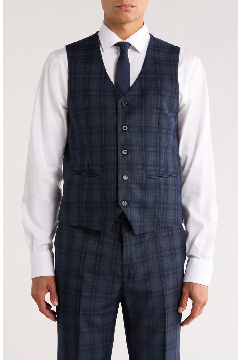 Glen Plaid Stretch 3-Piece Suit, Alternate, color, NAVY