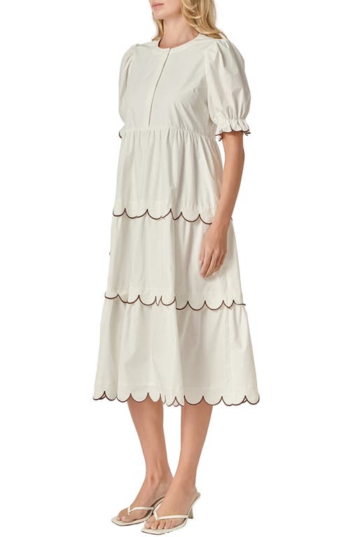 English Factory Contrast Scalloped Trim Cotton Midi Dress In White