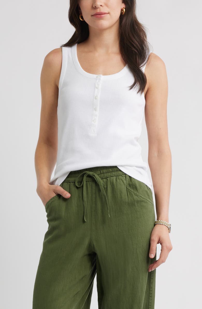 Caslon<sup>®</sup> Henley Stretch Cotton Rib Tank, Main, color,