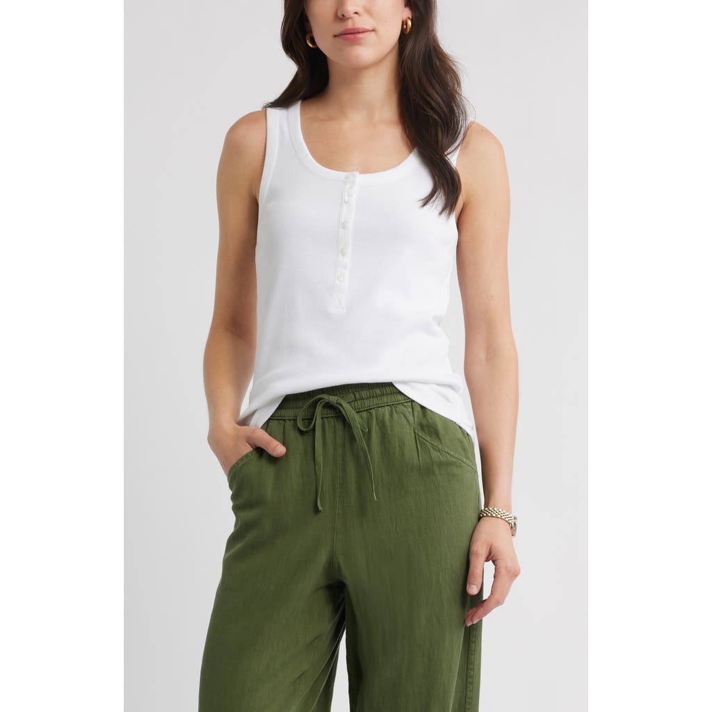 Caslonr Caslon(r) Henley Stretch Cotton Rib Tank In White