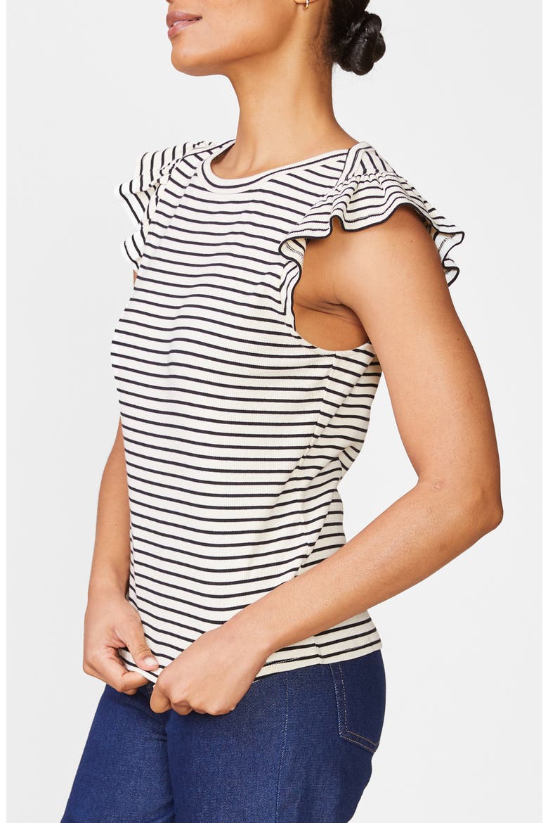 Flutter Sleeve Striped T-Shirt, Alternate, color, BLACK/ NATU