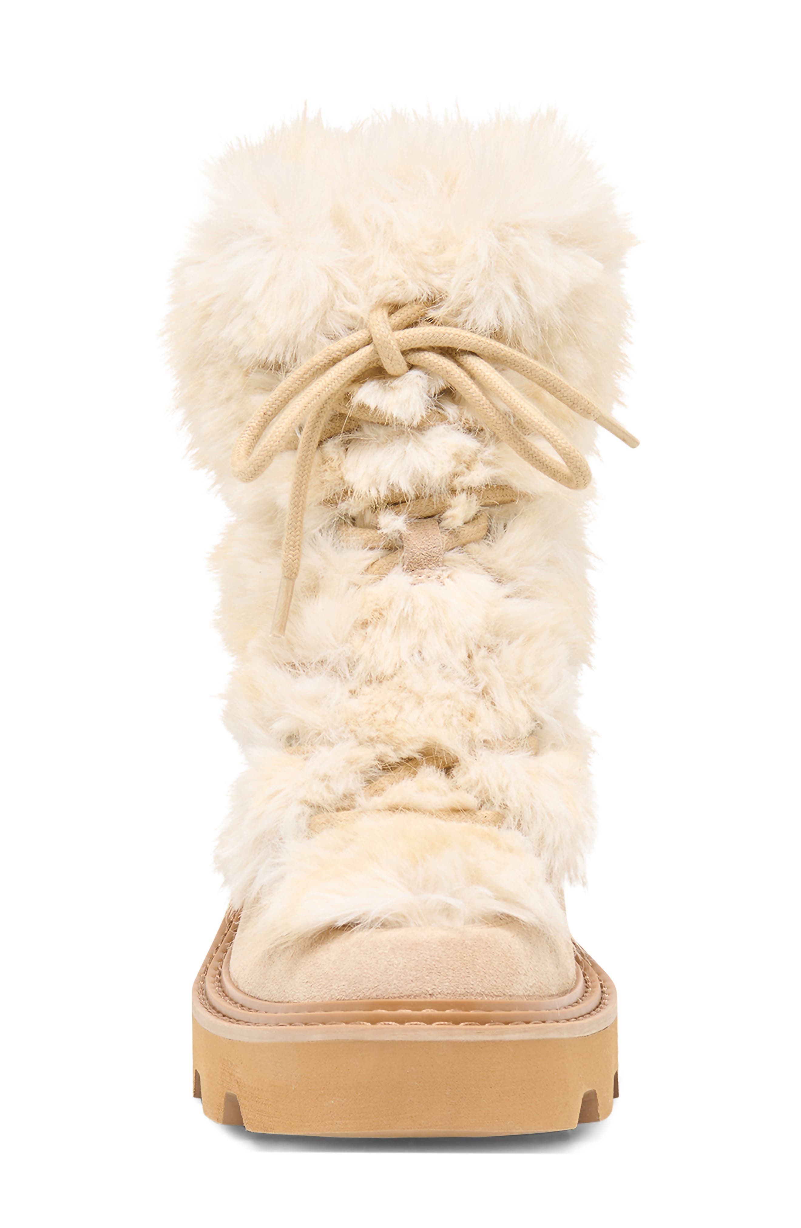 Hawkin Plush Faux Fur Trim Leather Bootie, Alternate, color, SAND SUEDE