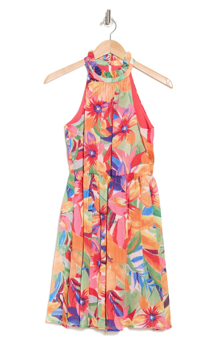 Vince Camuto Ruffle Halter Dress, Alternate, color, Orange Multi