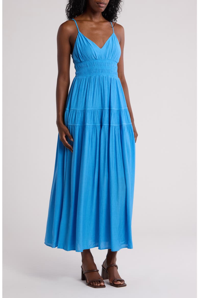 Smocked Sleeveless Maxi Dress, Main, color, BLUE