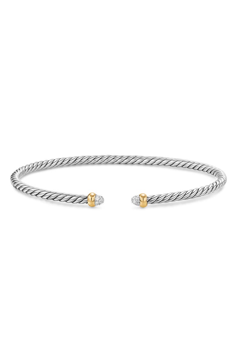 David Yurman Micro Cable Flex Cuff Bracelet with Diamonds, Alternate, color, Silver Pave