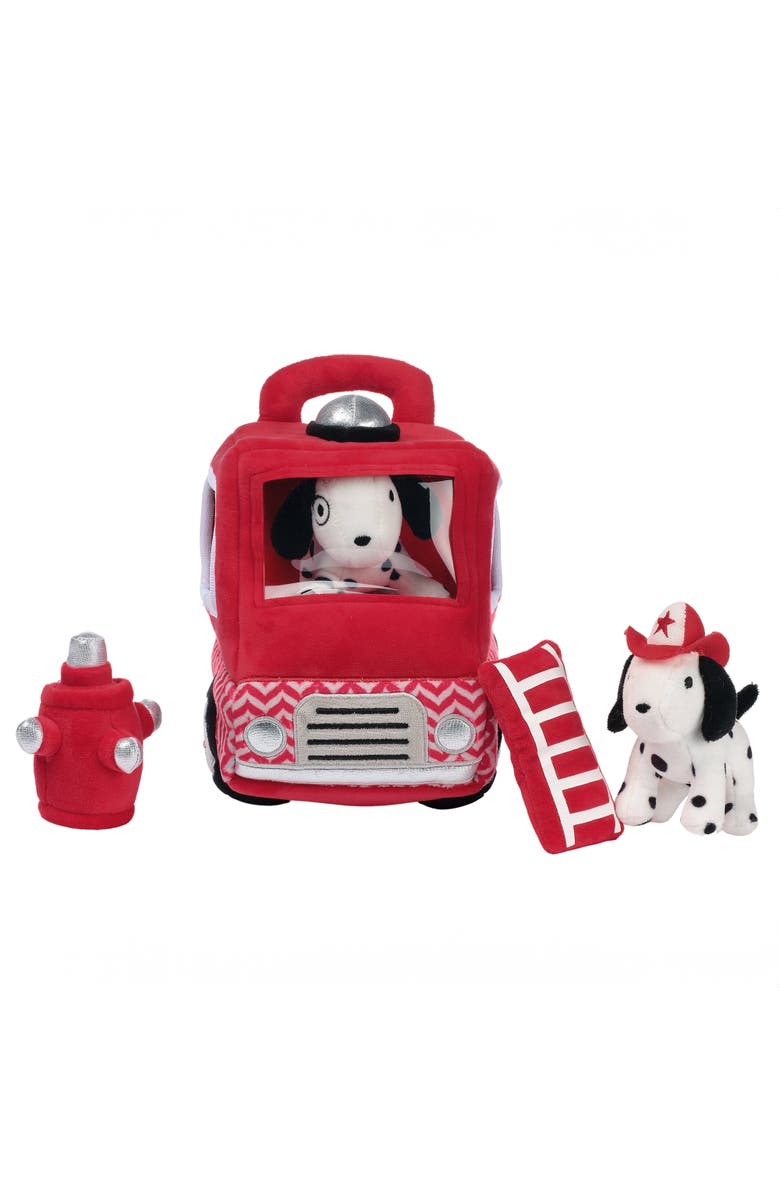 Lambs & Ivy Fire Truck 5pc Developmental Plush Soft Toy Interactive Play Set, Alternate, color, Red