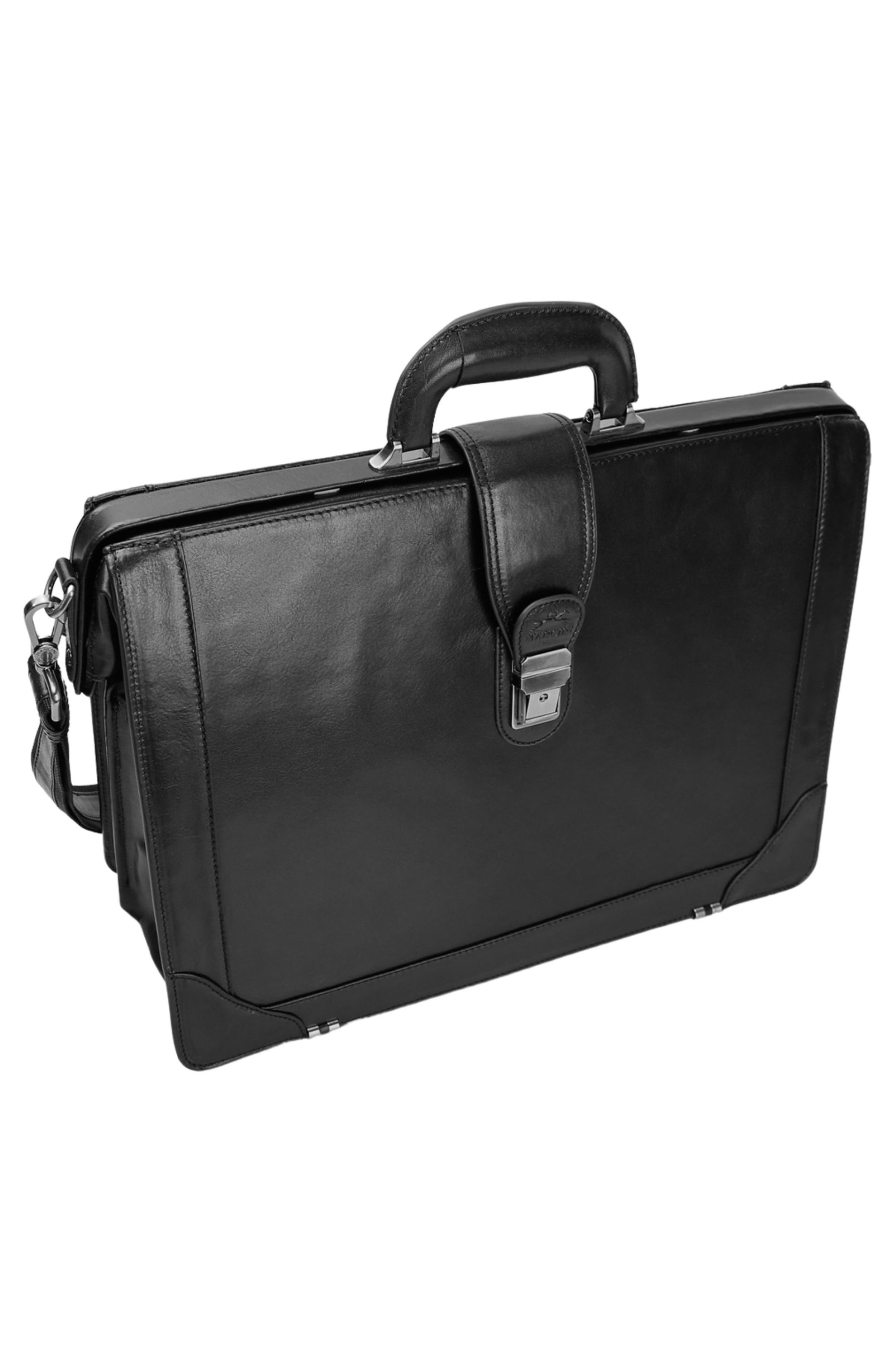 Luxurious Litigator Leather Briefcase, Alternate, color, BLACK