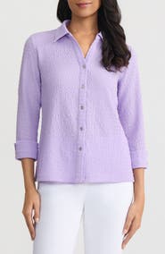 KASPER Ridge Knit Button-Up Shirt