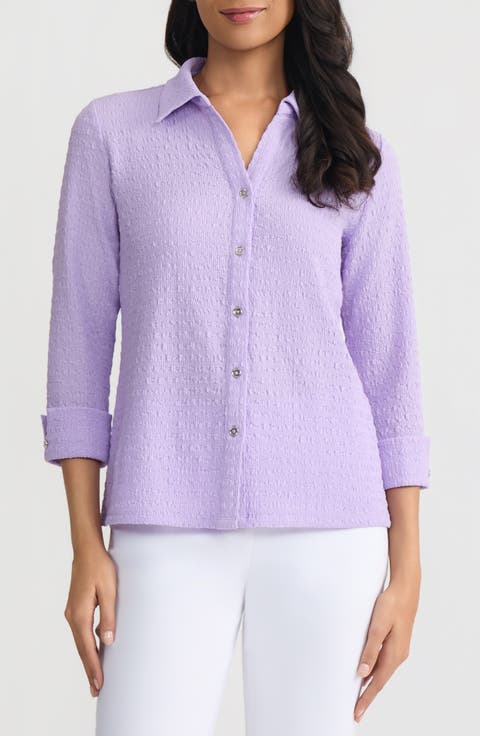 KASPER Ridge Knit Button-Up Shirt (Regular & Petite)