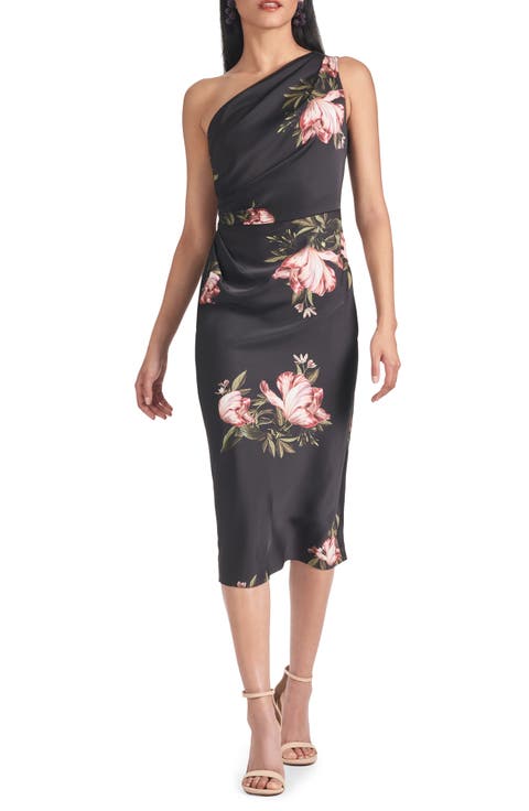 Carmen Floral One-Shoulder Midi Cocktail Dress