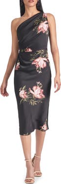 SACHIN BABI Carmen Floral One-Shoulder Midi Cocktail Dress