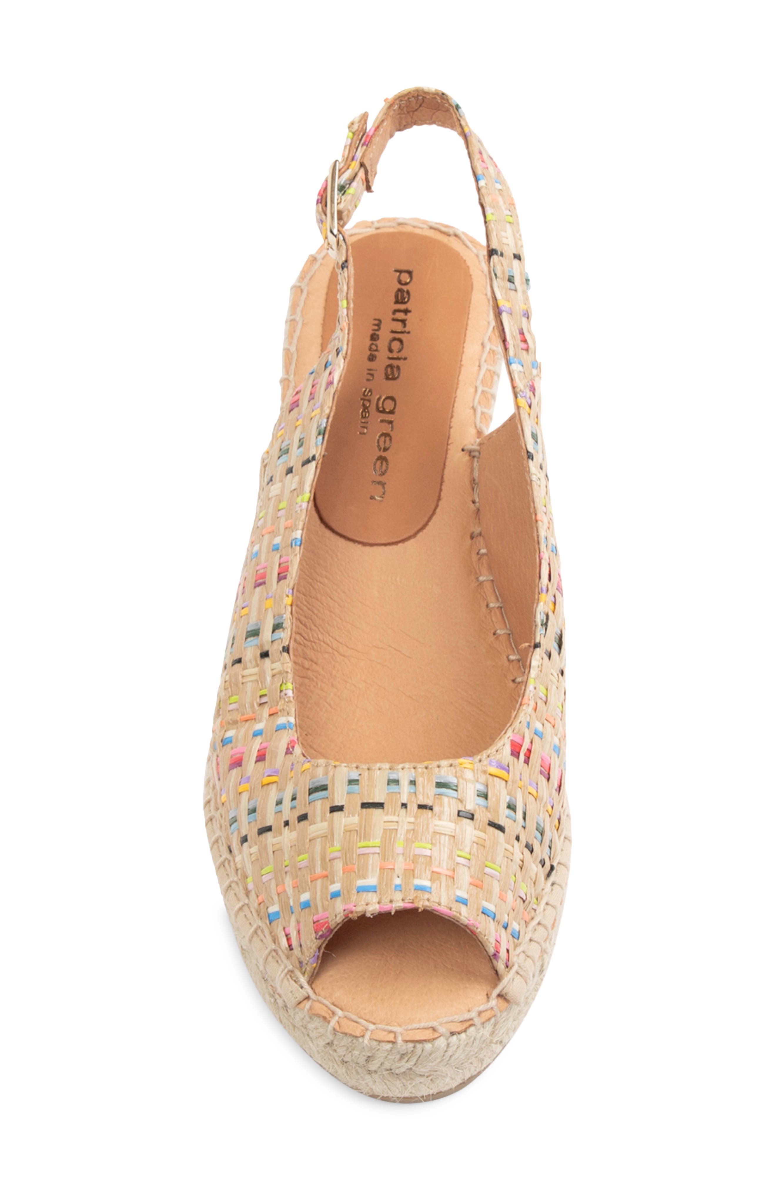 Peyton Slingback Espadrille Peep Toe Platform Wedge Sandal, Alternate, color, RAFFIA RAINBOW
