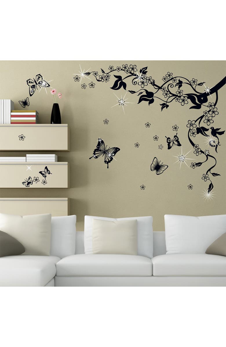 WALPLUS Swarovski Crystal Accent Butterfly Vine Decal, Alternate, color,