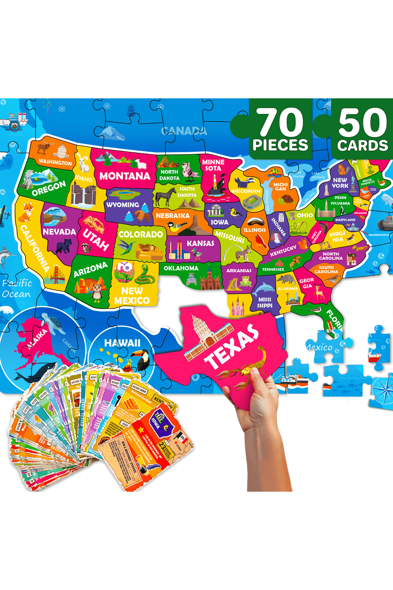 Jigsaw Puzzles for Kids - 70 & 150 Piece Search & Find Riddle Puzzle Set with Flash Cards, Main, color, 70Pcs USA