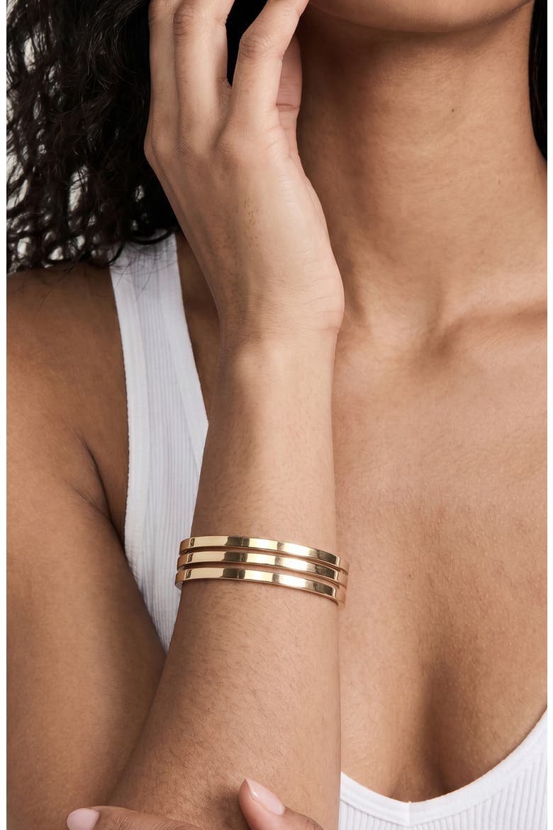 Set of 3 Smooth Bangle Bracelets, Alternate, color, GOLD