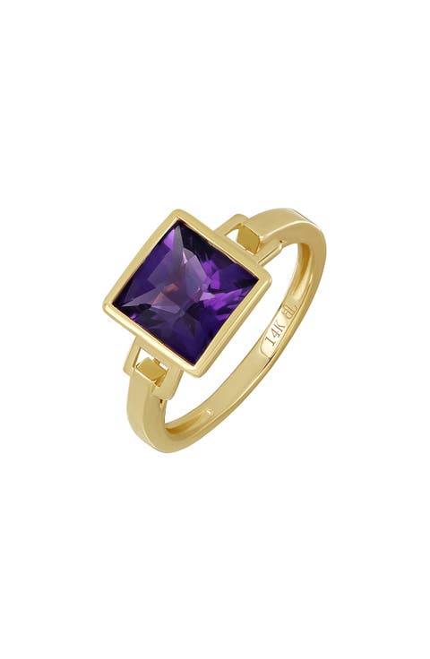 14K Gold Color Amethyst Ring