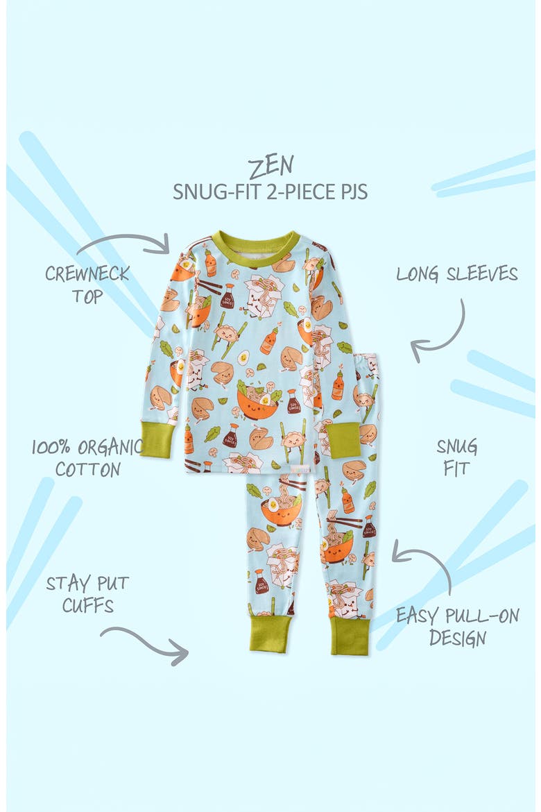Kids' Zen Print Fitted Organic Cotton Two-Piece Pajamas, Alternate, color, BLUE DIM SUM FUN