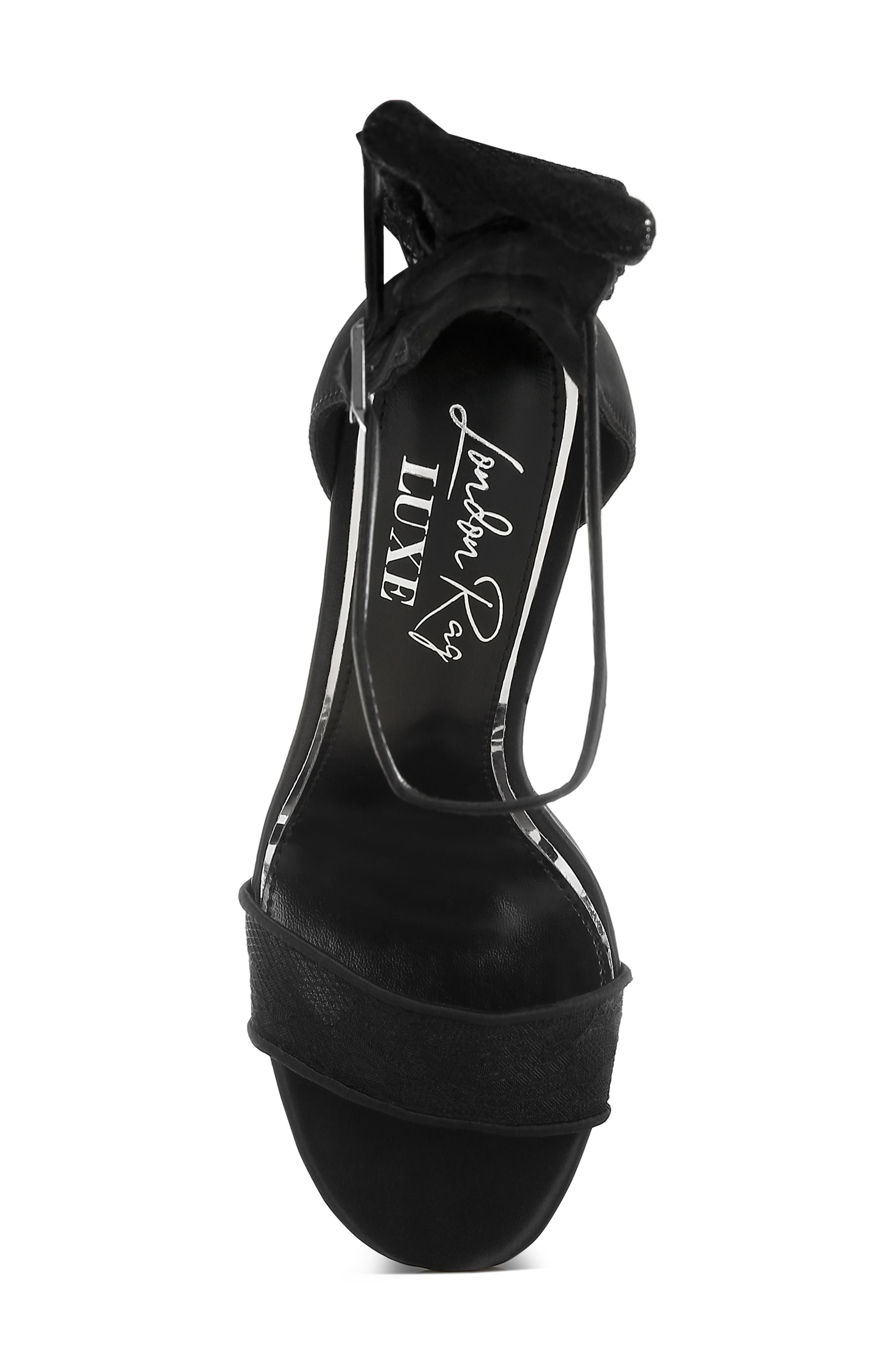 LONDON RAG Delancy Lace Bow Satin Stiletto Sandal, Alternate, color, Black