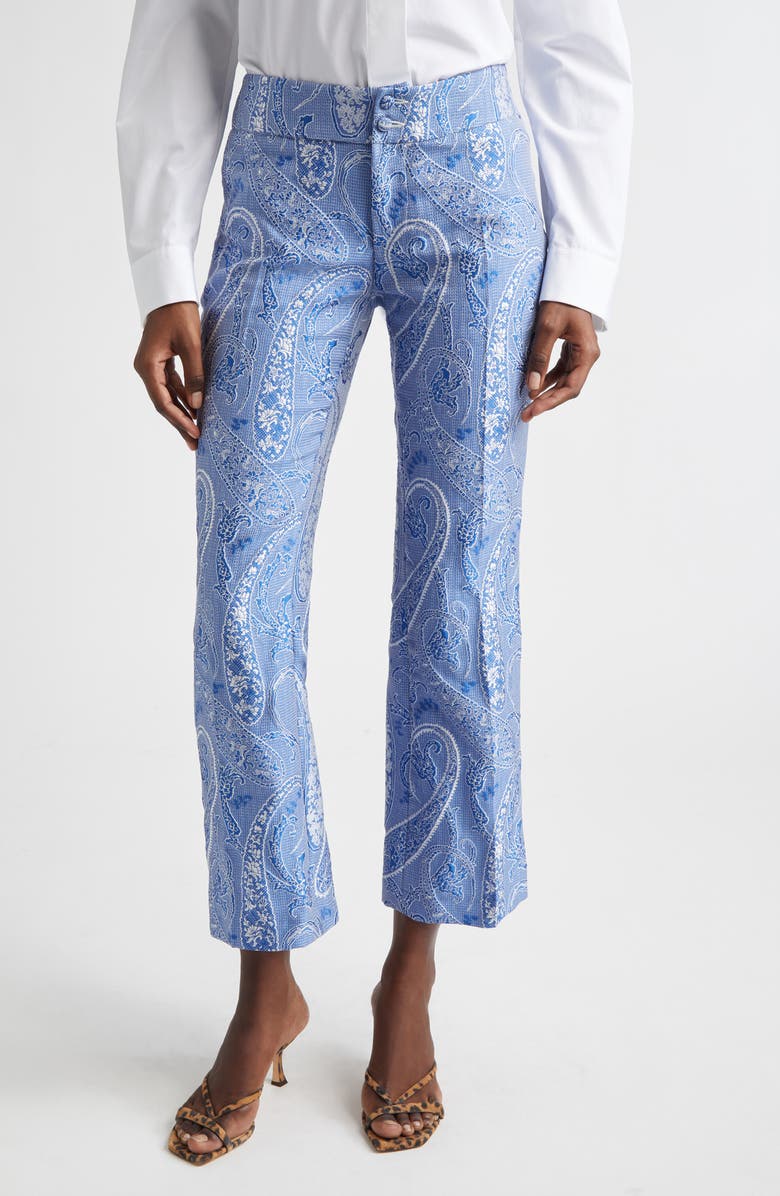 Etro Microcheck Embroidered Paisley Pants, Main, color, Multicolour On Blue Base