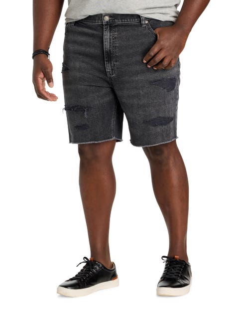 Big & Tall Dual Denim Athletic-Fit Rip And Repair Shorts