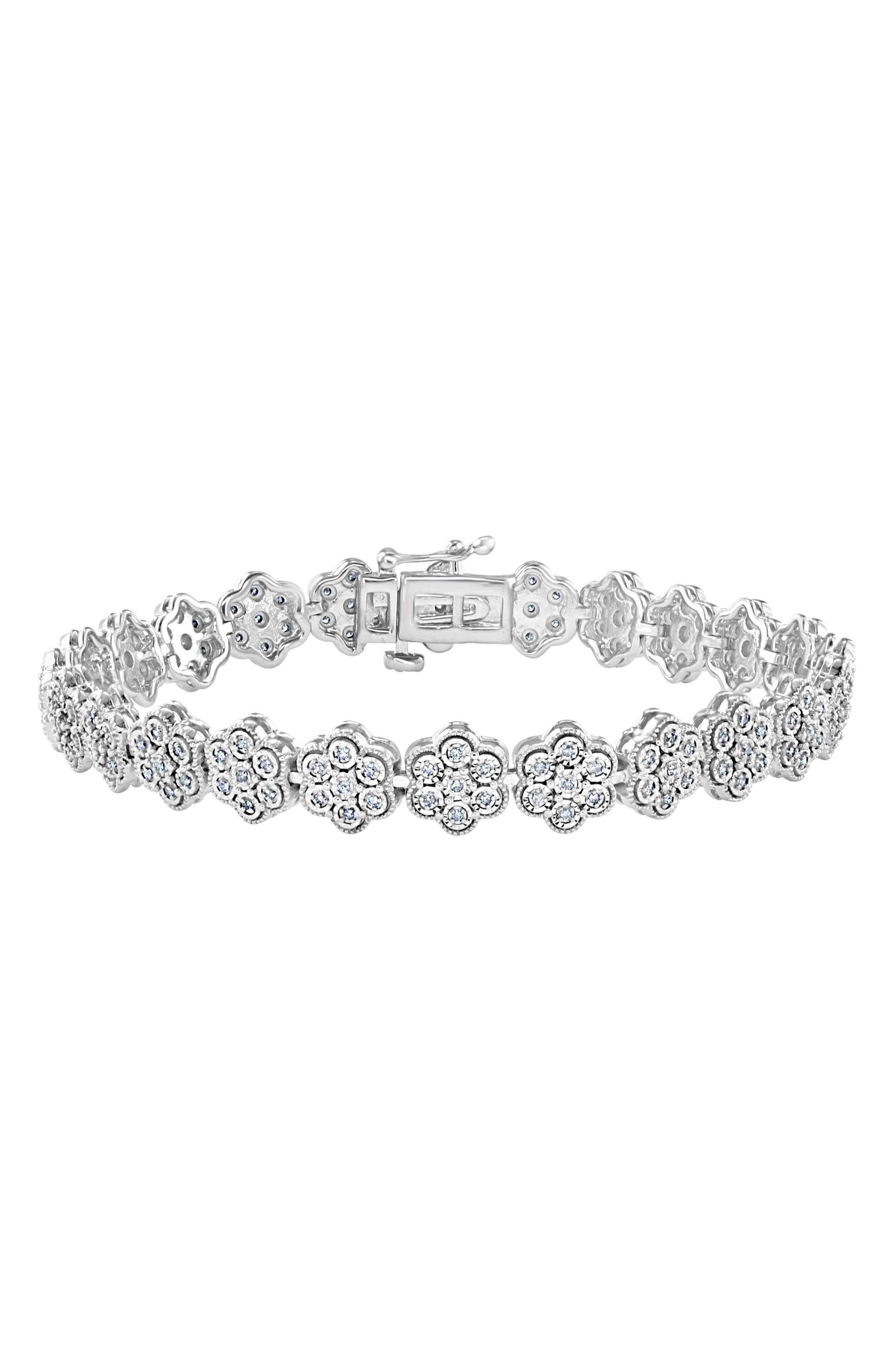 EFFY Silver Flower Diamond Bracelet - 0.14 ctw