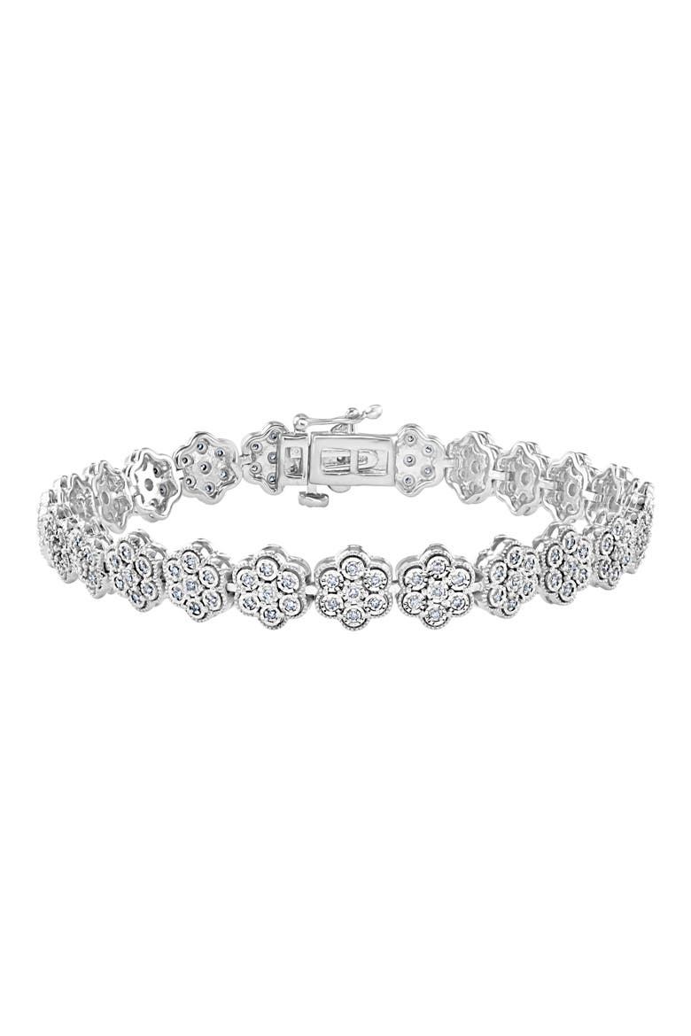 Silver Flower Diamond Bracelet - 0.14 ctw, Main, color, WHITE