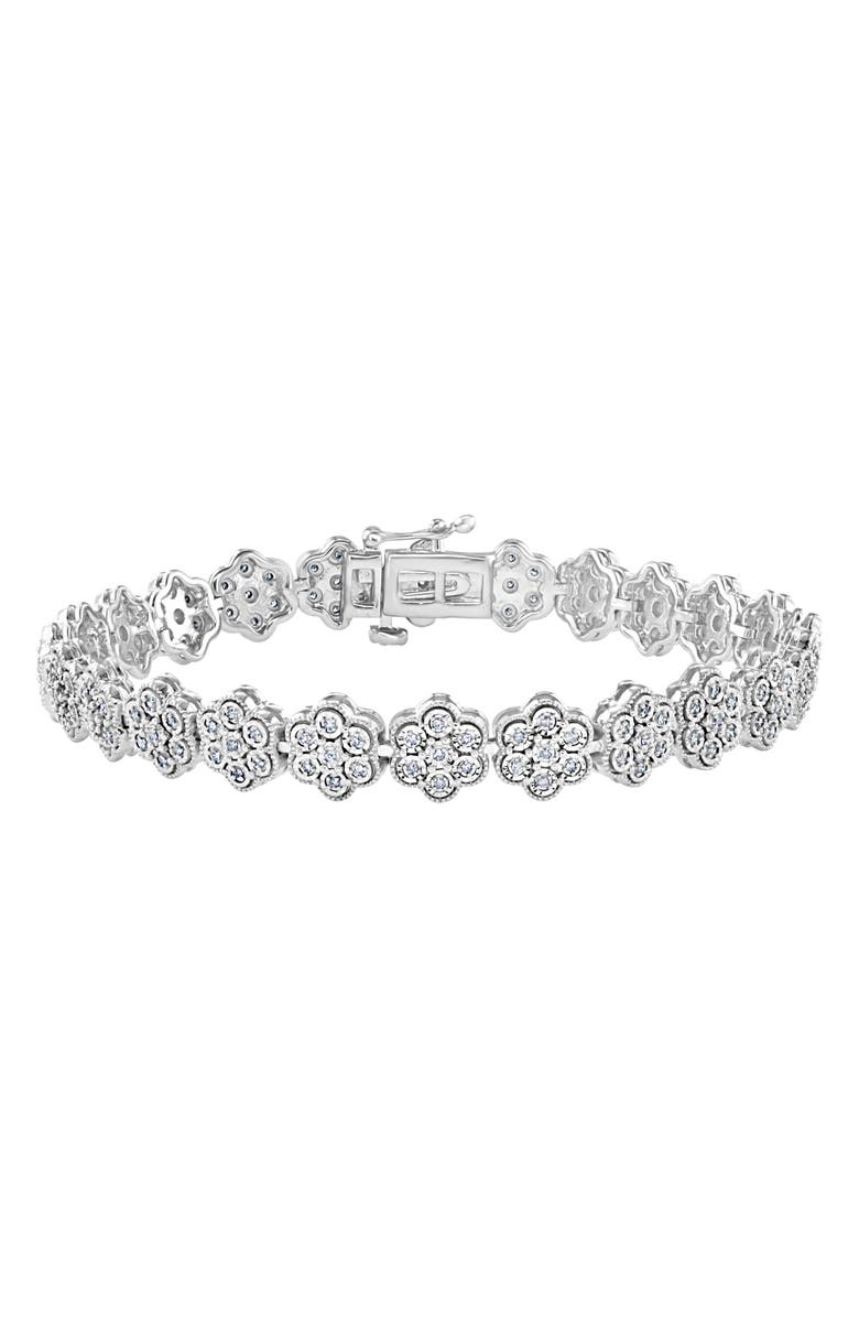 EFFY Silver Flower Diamond Bracelet - 0.14 ctw, Main, color, White