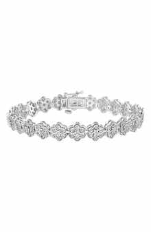 EFFY Silver Flower Diamond Bracelet - 0.14 ctw