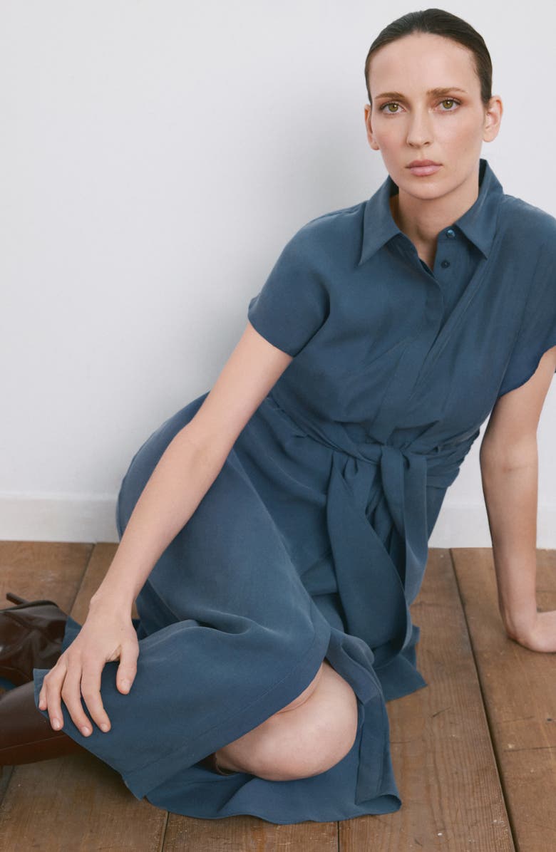 MANGO Belted Shirtdress, Alternate, color, Blue