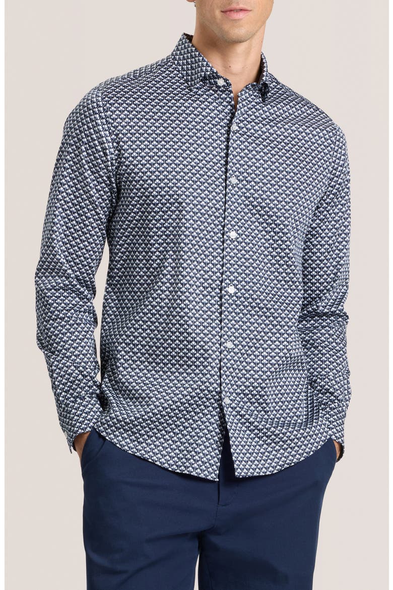 Soren Ginkgo Print Stretch Cotton Dress Shirt, Main, color, SKY CAPTAIN