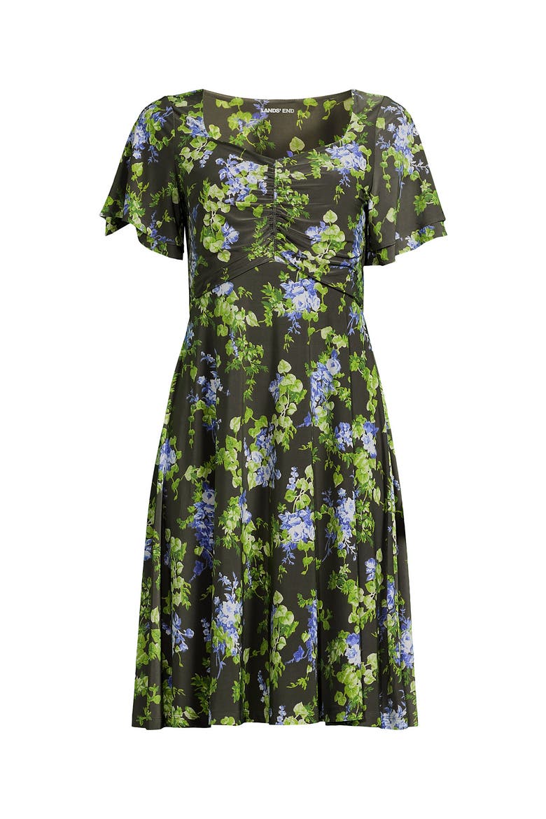 Silky Knit V-neck Flutter Sleeve Knee Length Dress, Alternate, color, Forest Moss Blooms