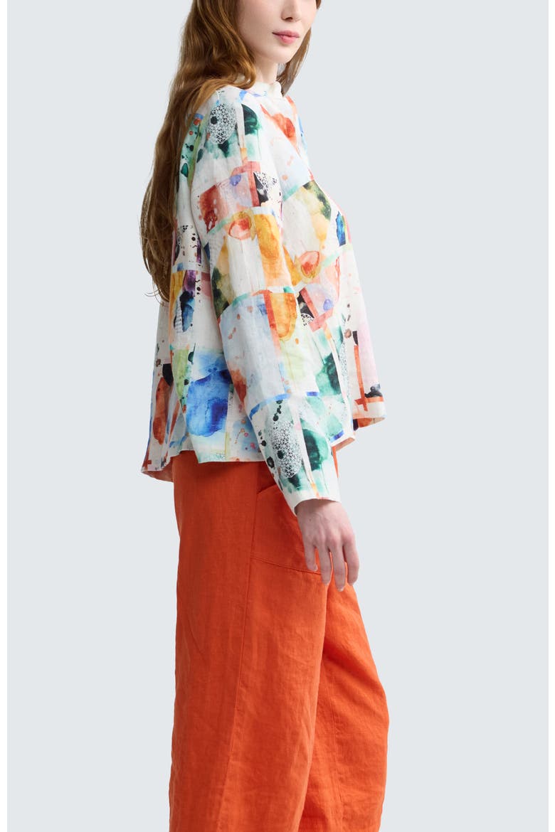 Avelia Painterly Print Linen Shirt, Alternate, color, Multihued