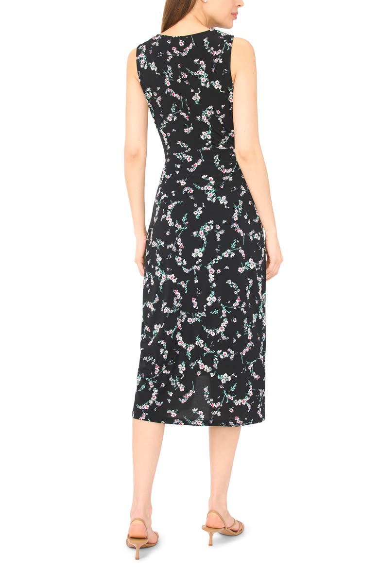 Sleeveless Floral Print Faux Wrap Dress, Alternate, color, RICH BLACK