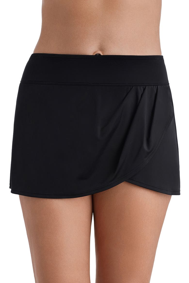 Tulip Wrap Hispter Swim Skirt, Alternate, color, Black