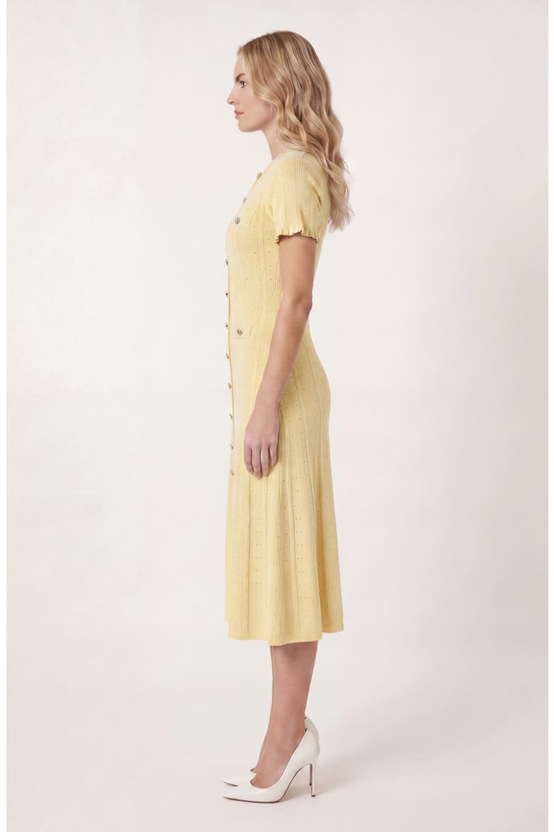 Button Front Knit Short Sleeve Midi Dress, Alternate, color, Yellow