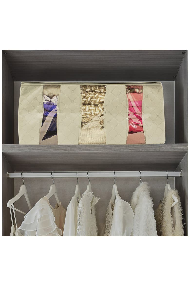 Beige Foldable Fabric Storage 3 Section Organizer Bag - Pack of 2, Alternate, color, BEIGE