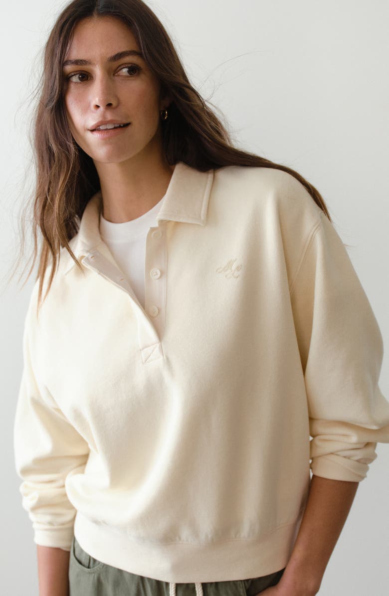 Marine Layer Cloud 9 Cotton Blend Fleece Polo Sweatshirt, Alternate, color, Antique White