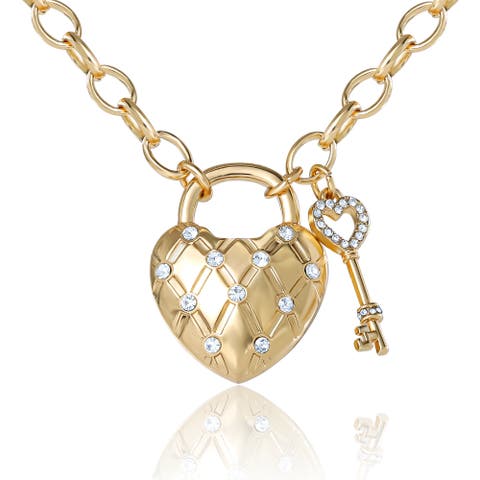 Heart Locket with Key Pendant Necklace, Gold-Tone
