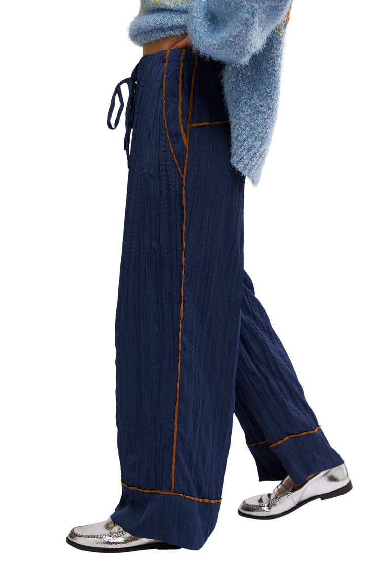 All Out Plissé Satin Wide Leg Pants, Alternate, color, INSIGNIA BLUE