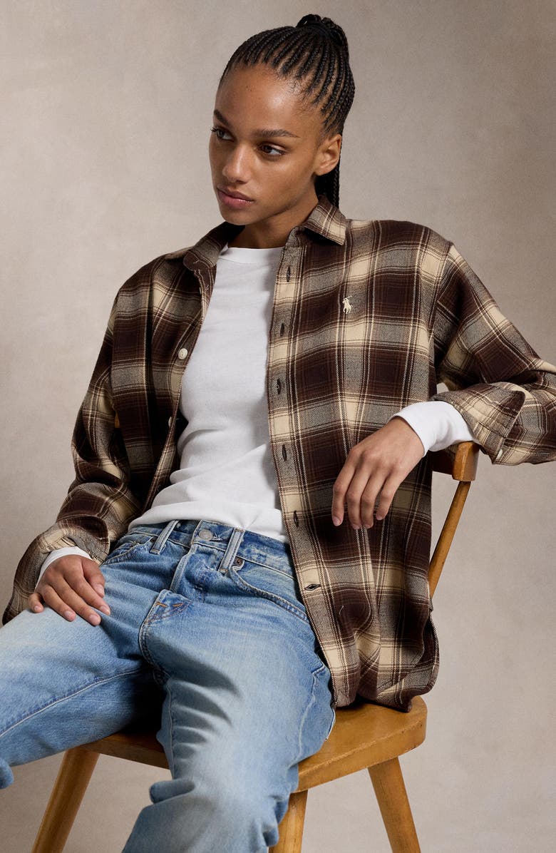 Polo Ralph Lauren Plaid Oversize Twill Button-Up Shirt, Alternate, color, 