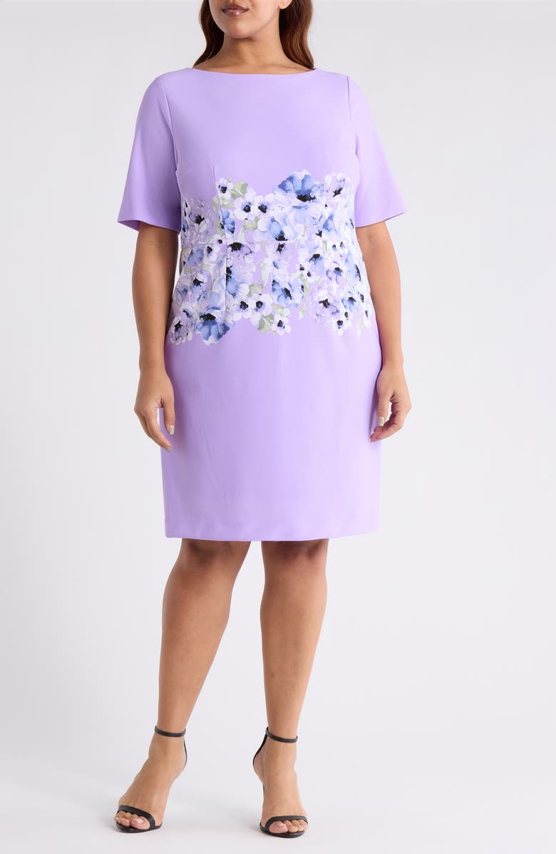 KASPER Floral Print Sheath Dress, Main, color, Lavendar Mist Multi