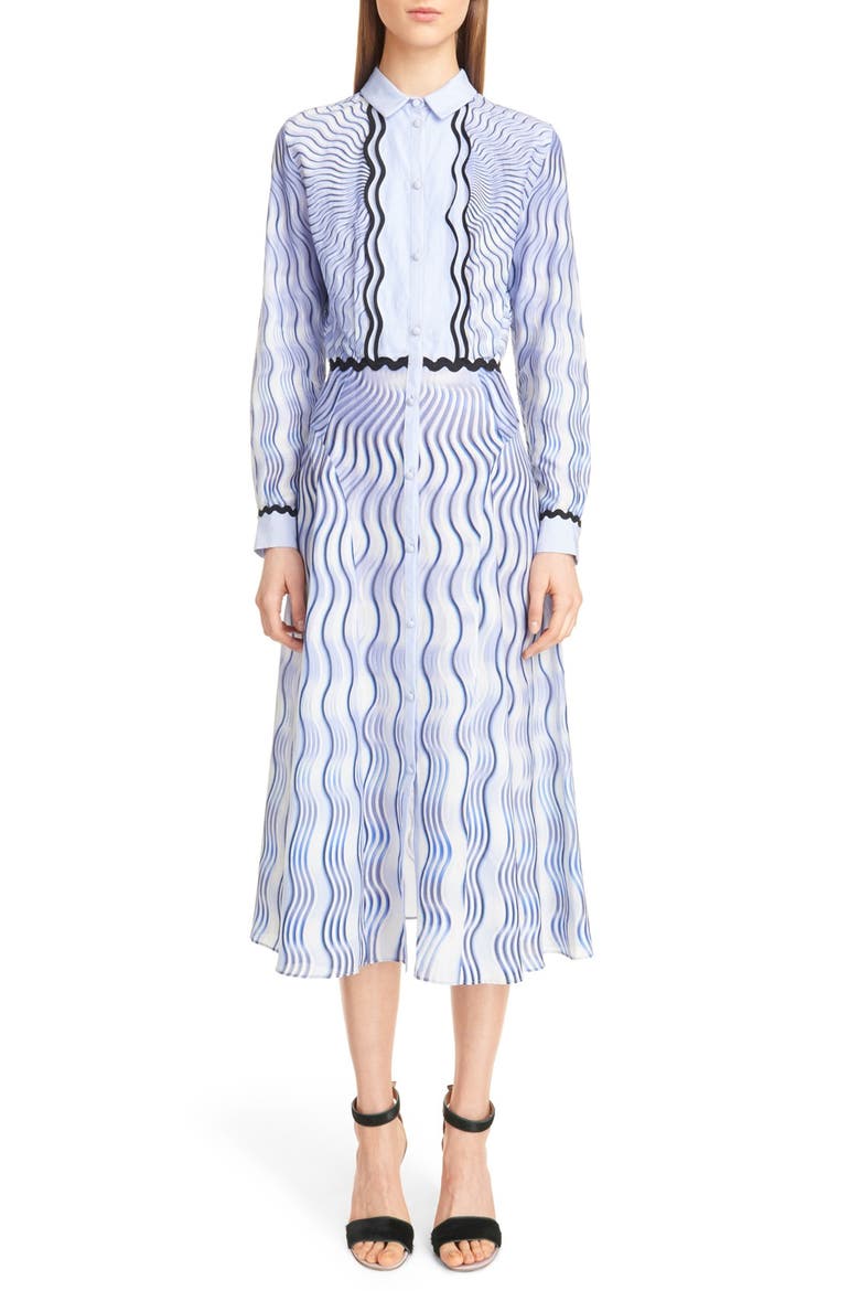 Snuffbox Print Silk & Cotton Midi Shirtdress, Main, color, BABY BLUE SNUFFBOX