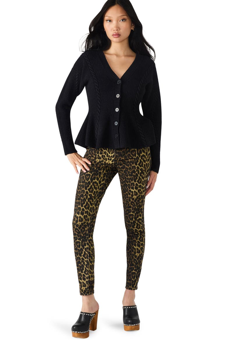Courtney Rib Peplum Cardigan, Alternate, color, BLACK